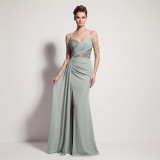 Women's Lace-Up Chiffon Beaded Formal Evening Dress