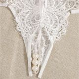 Women Large Butterfly Pearl Thong Half-Open Crotch No-Removal Lingerie