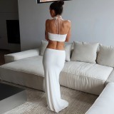 Women Summer Irregular High Neck Patchwork Feather Strapless Vest Sexy Bodycon Skirt