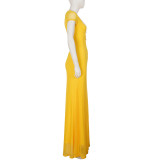 Women Holidays Lace Patchwork V-Neck Mesh Fishtail Elegant Maxi Dress