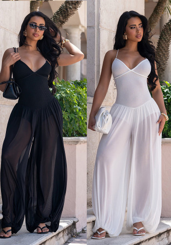 Women summer sexy mesh suspender jumpsuit
