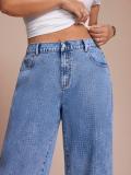Plus Size Women Rhinestone Denim Wide-Leg Pants