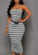 Women's Chic Strapless Slim Waist Bodycon Split Midi Dress