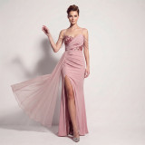 Women's Lace-Up Chiffon Beaded Formal Evening Dress
