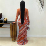 Women summer Casual printed wavy maxi dress