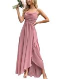 Women's Strap Ruched Slim Waist Split Bridesmaid Evening Maxi Dress（Processing time need 3-6 days）