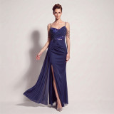 Women's Lace-Up Chiffon Beaded Formal Evening Dress