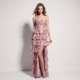 Women's Formal Party Lace-Up Sequin Cascading Ruffle Evening Maxi Dress