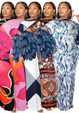 Women summer feather patchwork pleated print dress
