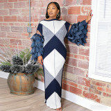 Women summer feather patchwork pleated print dress