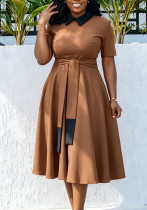 Summer Women's Chic Elegant Turndown Collar Color Block Plus Size Dress