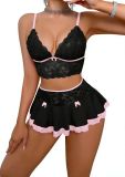 Women sexy lace mini skirt maid lingerie two-piece set