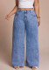 Plus Size Women Rhinestone Denim Wide-Leg Pants