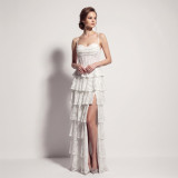 Women's Formal Party Lace-Up Sequin Cascading Ruffle Evening Maxi Dress