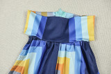 Summer Women's Fashion Color Block Print High Neck Sleeveless Loose Jumpsuit