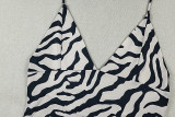 Summer Women's Black & White Print Halter Neck Bodycon Deep V Maxi Dress