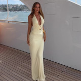 Women's Sexy V-Neck Halter Neck Bodycon Ruched Holiday Dress