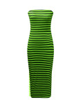 Women's Chic Strapless Slim Waist Bodycon Split Midi Dress