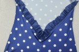 Women's Polka Dot Print Slim Waist Low Back Halter Neck Sleeveless Jumpsuit