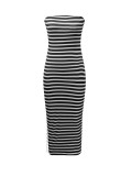 Women's Chic Strapless Slim Waist Bodycon Split Midi Dress