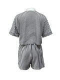 Summer Women's Casual Turndown Collar Two-Piece Shorts Set