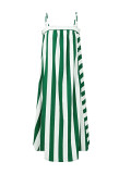 Summer Women's Striped Print Strap Sleeveless Maxi Dress