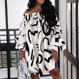 Spring Summer Women's Printed Off Shoulder Dress