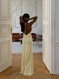 Women's Chic Halter Neck Low Back Ruched Bodycon Long Dress
