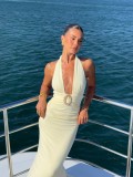 Women's Sexy V-Neck Halter Neck Bodycon Ruched Holiday Dress