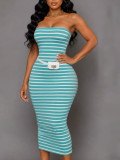 Women's Chic Strapless Slim Waist Bodycon Split Midi Dress