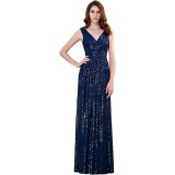Women's Slim Waist V-Neck Sleeveless Sequin Formal Evening Maxi Dress（Processing time need 3-6 days）