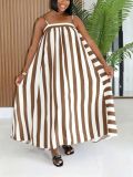 Summer Women's Striped Print Strap Sleeveless Maxi Dress