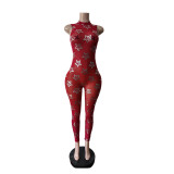 Autumn Winter Women's Shiny Mesh Sleeveless Sexy Jumpsuit