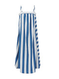 Summer Women's Striped Print Strap Sleeveless Maxi Dress