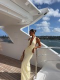 Women's Sexy V-Neck Halter Neck Bodycon Ruched Holiday Dress
