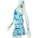 Summer Women's Casual Color Block Ruffle Hem A-Line Mini Dress