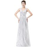 Women's Slim Waist V-Neck Sleeveless Sequin Formal Evening Maxi Dress（Processing time need 3-6 days）