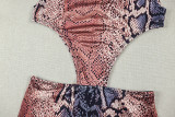 Women's Snake Print Round Neck Bodycon Long Dress