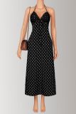 Spring Summer Women's Black Polka Dot Lace Cami Low Back V-Neck Dress