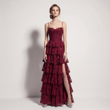 Women's Formal Party Lace-Up Sequin Cascading Ruffle Evening Maxi Dress