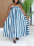 Summer Women's Striped Print Strap Sleeveless Maxi Dress