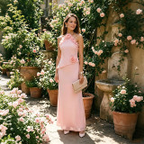 Women's Fashion Floral Ruffle Halter Neck Holiday Maxi Dress