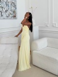 Women's Chic Halter Neck Low Back Ruched Bodycon Long Dress