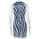 Summer Women's Casual Black & White Color Block Round Neck Sleeveless Bodycon Mini Dress