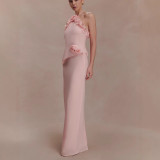 Women's Fashion Floral Ruffle Halter Neck Holiday Maxi Dress