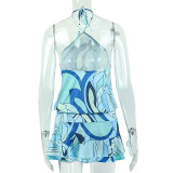 Summer Women's Casual Color Block Ruffle Hem A-Line Mini Dress
