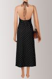 Spring Summer Women's Black Polka Dot Lace Cami Low Back V-Neck Dress