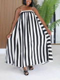 Summer Women's Striped Print Strap Sleeveless Maxi Dress