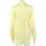 Women's Solid Color V-Neck Ruched Bodycon Casual Dress