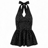Women Summer Sexy Halter Neck Polka Dot Print Strapless Tulip Backless Dress